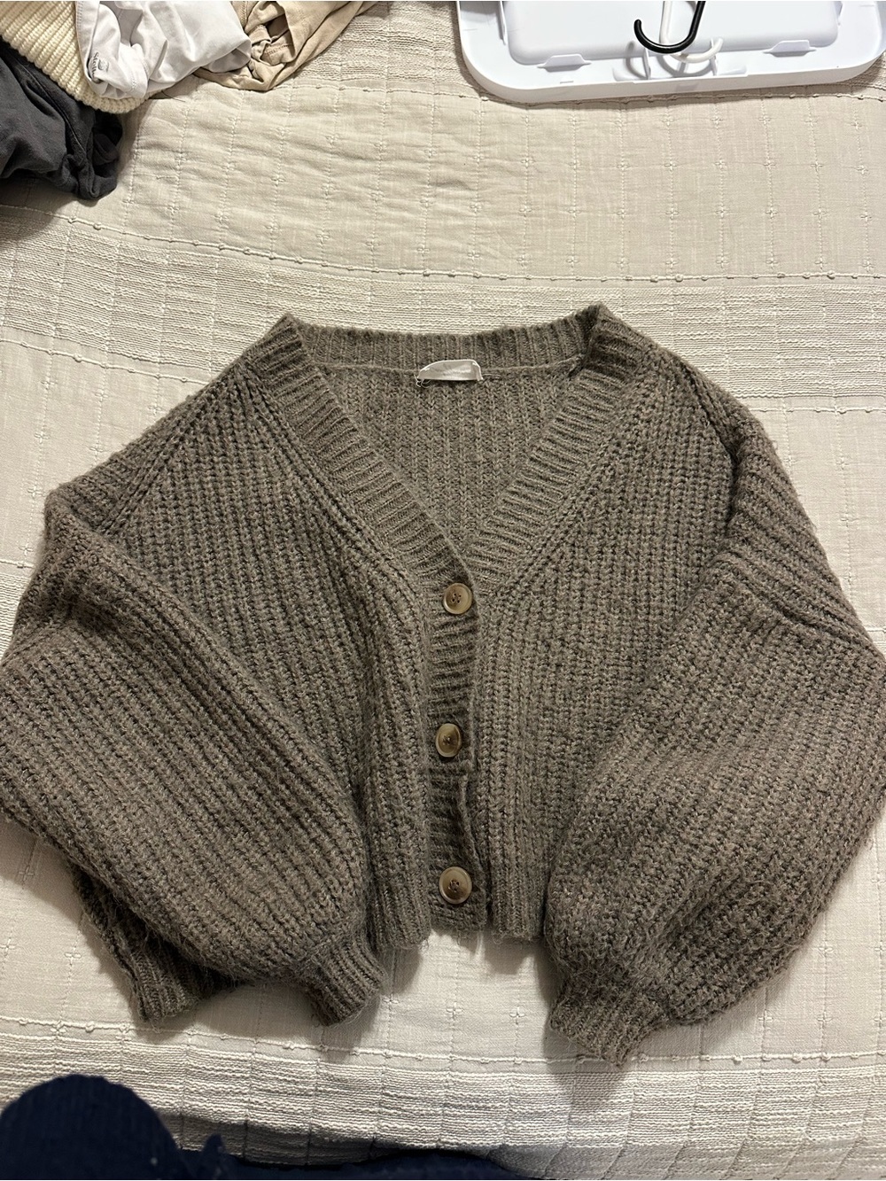 Carly Jean Los Angeles Chunky Knit Button-Front Cardigan - Taupe